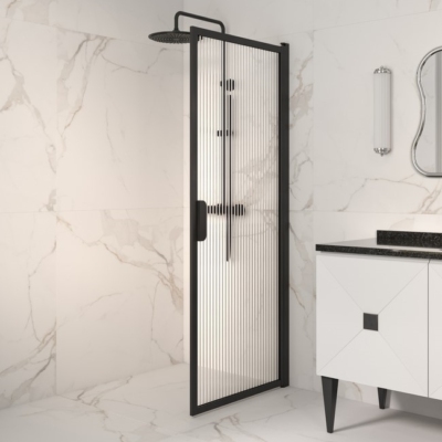 Hietakari, Bläk 732 New York kääntyvä suihkuseinä, 59x195 cm, Musta/ Reeled lasi.